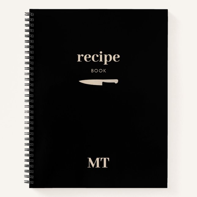 Custom Recipe Cookbook Minimalist Monogram Notebook (Front)