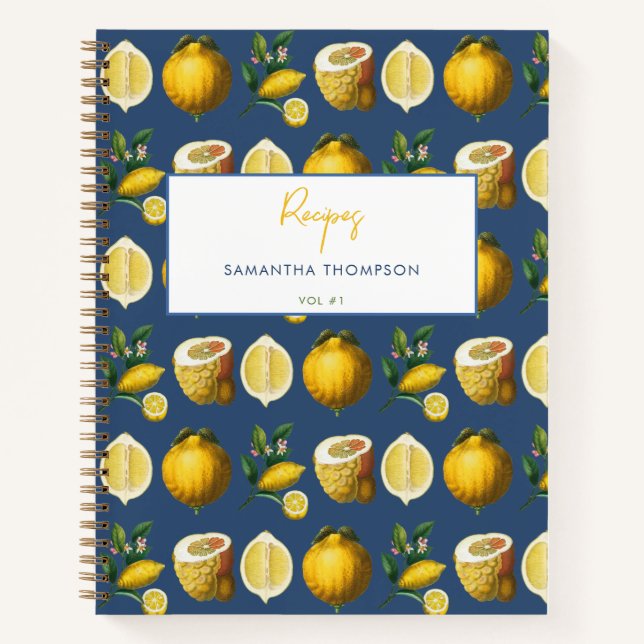 Custom Recipe Cookbook Retro Lemons Citrus  Notebook (Front)