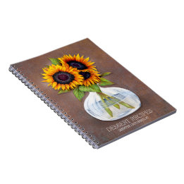 Custom Recipe Cookbook Rustic Sunflowers Brown Notebook
