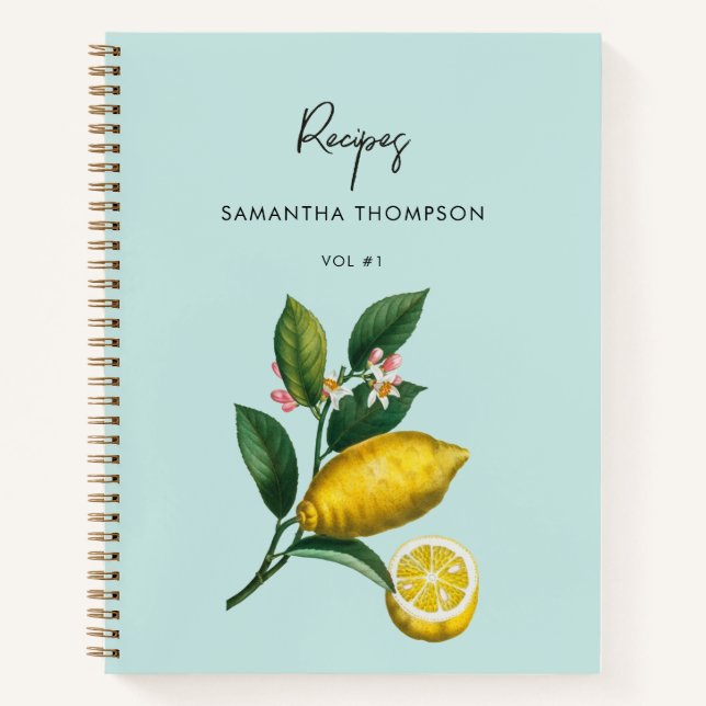 Custom Recipe Cookbook Vintage Lemons Citrus  Notebook (Front)