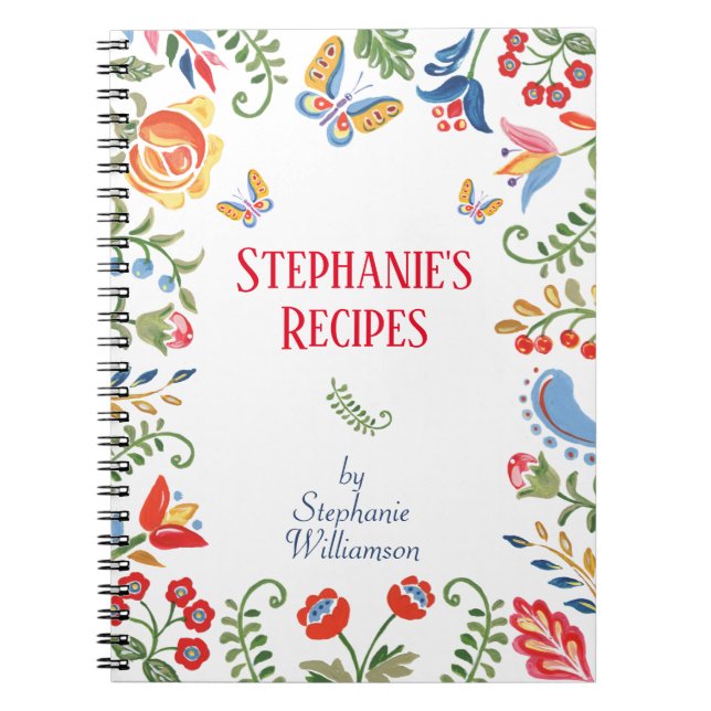 Custom Recipe Notebook Folk Art Flower Personalise (Front)