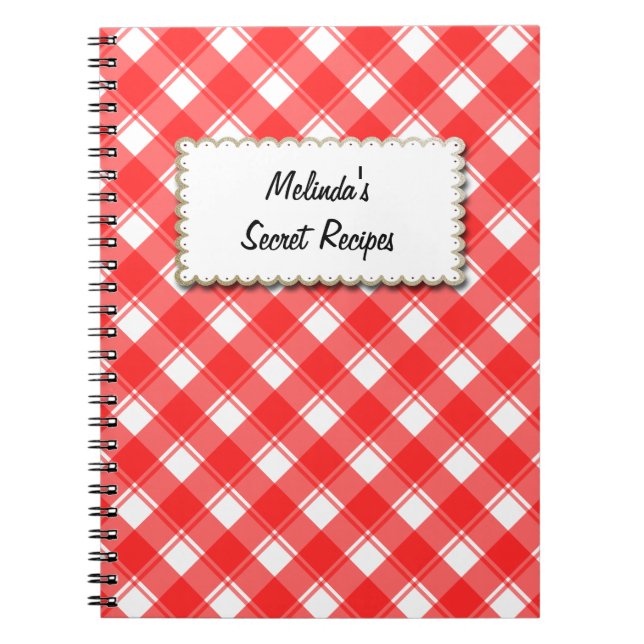 Custom Recipe Notebook Red and White Plaid Pattern (Front)