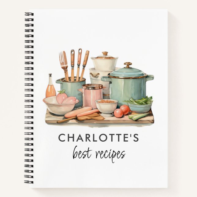 Custom Recipes Pots Food Utensils Recipe Templates Notebook (Front)