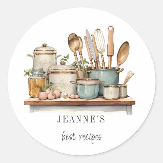 Custom Recipes Pots Pans Cooking Utensils Labels (Front)
