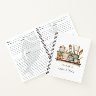 Custom Recipes Pots Pans Cooking Utensils Labels Notebook
