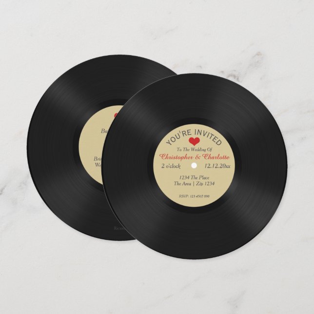 Custom Record Album Novelty Wedding Invitation (Front/Back)