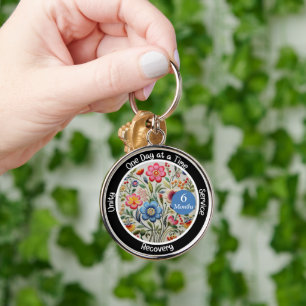 Custom Recovery Milestone Gift - Floral Key Ring