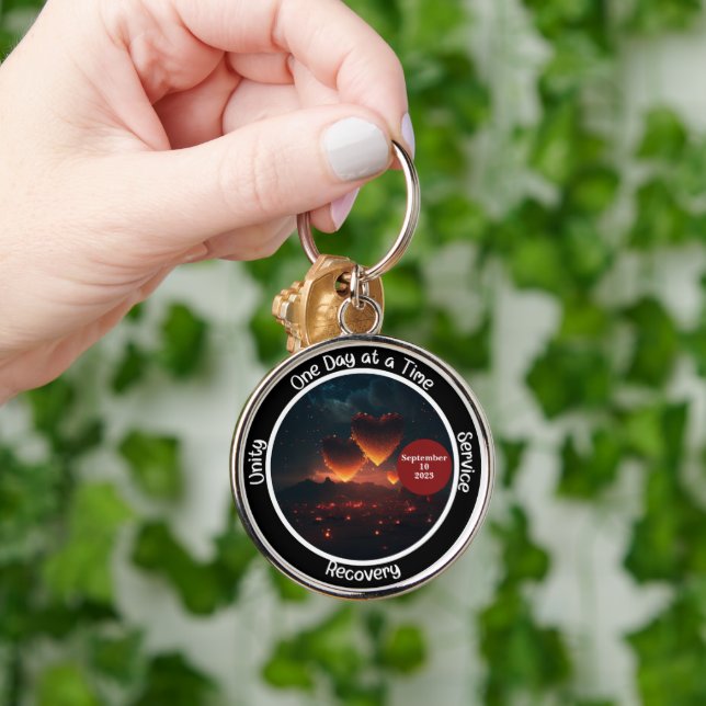 Custom Recovery Milestone Gift - Hearts Key Ring (Hand)