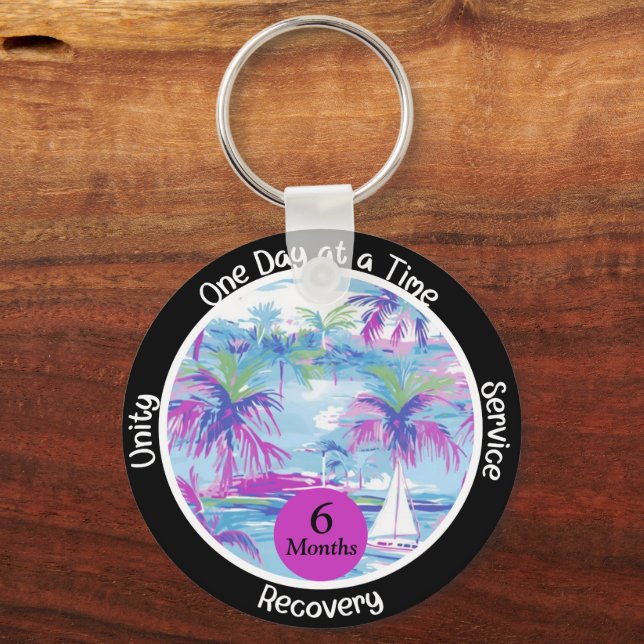 Custom Recovery Milestone Gift - Palm Trees Key Ring (Front)