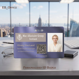 Custom Rectangle Logo Photo ID Metal Indigo Violet Badge