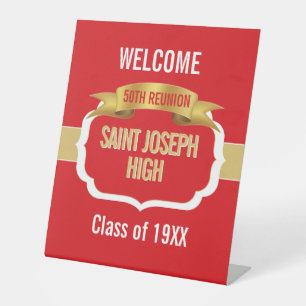 Custom Red 50th Class Reunion Pedestal Sign