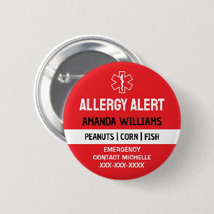 Custom Red Allergy Alert Emergency 6 Cm Round Badge