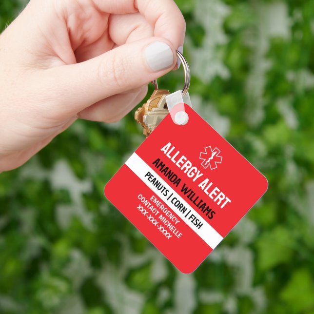 Custom Red Allergy Alert Emergency Key Ring (Hand)