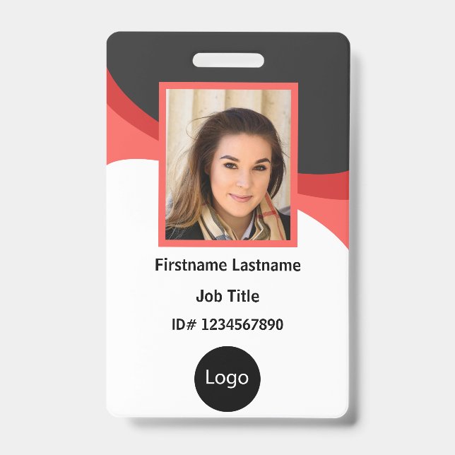 custom red and black company employee Photo, Logo ID Badge (Front)