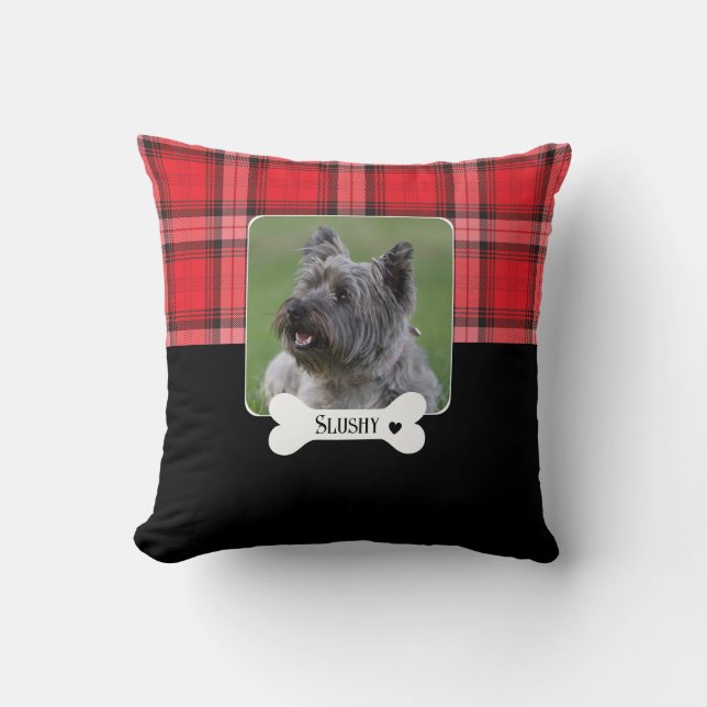 Custom Red and Black Tartan Plaid Throw Pillow (Front)