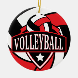 Custom - Red and Black 🏐 Volleyball Logo Ceramic Tree Decoration