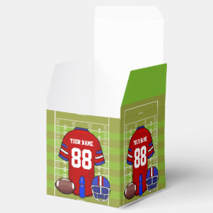 Custom Red and Blue Football Jersey on Field Favour Box