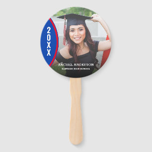 Custom Red and Blue Graduation Photo Hand Fan