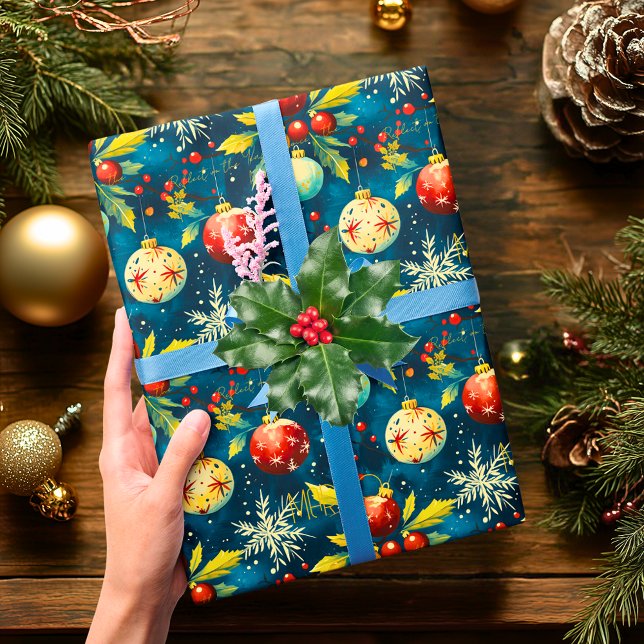 Custom Red and Gold Baubles Christmas Wrapping Paper (Creator Uploaded)