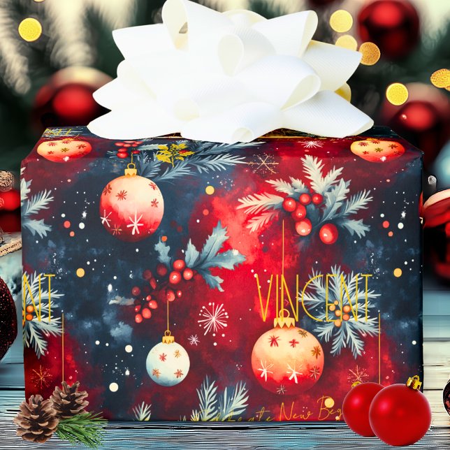 Custom Red and Gold Christmas Ornaments Wrap Wrapping Paper (Creator Uploaded)