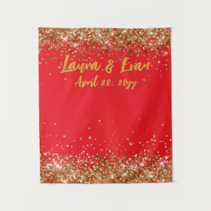 Custom Red and Gold Glitter Wedding Photo Booth  Tapestry