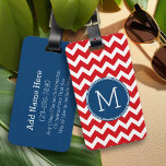 Custom Red and Navy Blue Chevron Pattern Monogram Luggage Tag<br><div class="desc">Travel in style with this colourful design and an area for monograms. If you need to adjust the artwork or change the font,  you can click on the design tool where you can make many changes.</div>