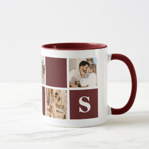 Custom Red and White Monogram Photo Collage Mug