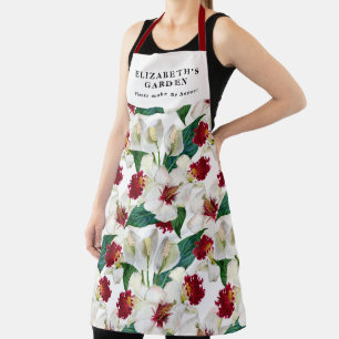 Custom Red And White Summer tropical Blooms Apron