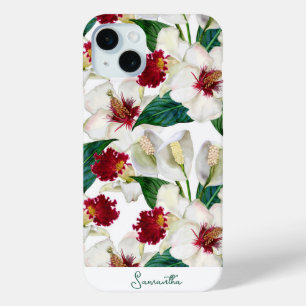 Custom Red And White Summer Tropical Blooms iPhone 15 Mini Case
