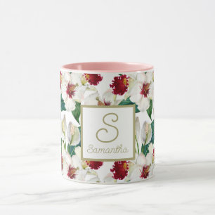 Custom Red And White Summer tropical Blooms Mug