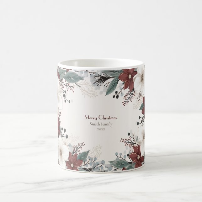 Custom Red And White Watercolour floral Christmas Coffee Mug (Center)