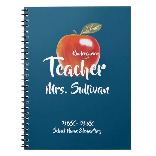 Custom Red Apple Kindergarten Teacher Notebook (Front)