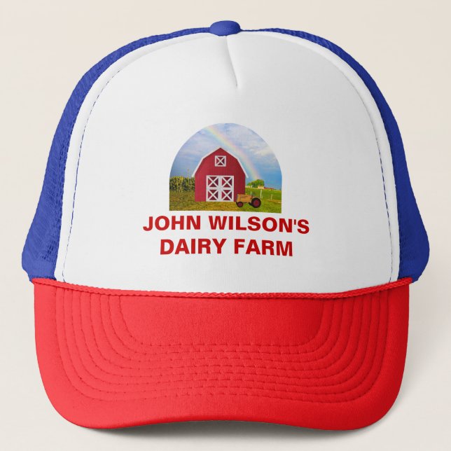 Custom Red Barn Blue Sky Farm Your Company's Name  Trucker Hat (Front)