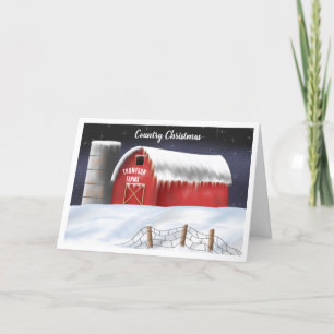 Custom Red Barn Farm Theme Christmas   Holiday Card