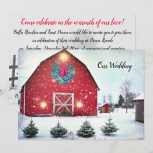 Custom Red Barn Winter Wedding Invitation