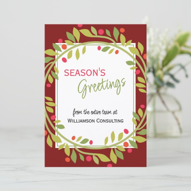 Custom Red Berries Green Holly Botanical Foliage Holiday Card (Standing Front)