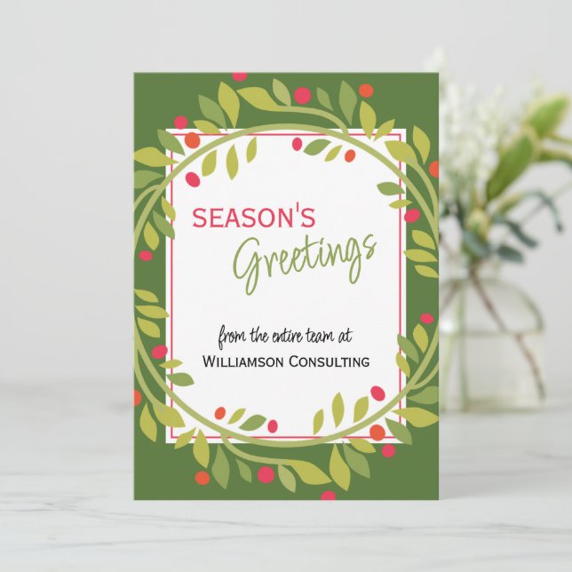 Custom Red Berries Green Holly Botanical Foliage Holiday Card (Standing Front)