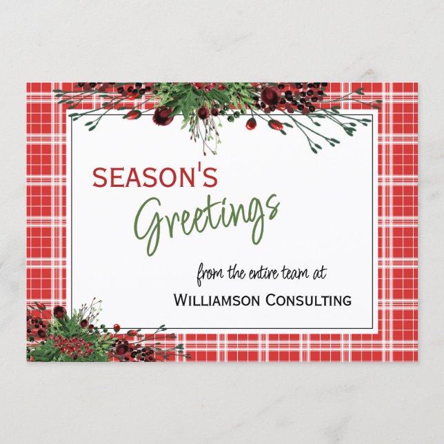 Custom Red Berries Green Holly Botanical Foliage Holiday Card (Front)