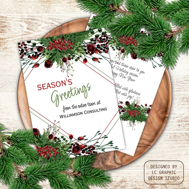 Custom Red Berries Green Holly Botanical Foliage Holiday Card (Creator Uploaded)