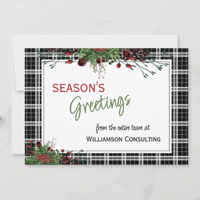 Custom Red Berries Green Holly Botanical Foliage Holiday Card (Front)
