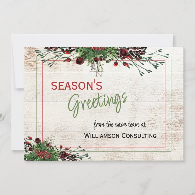 Custom Red Berries Green Holly Botanical Foliage Holiday Card (Front)