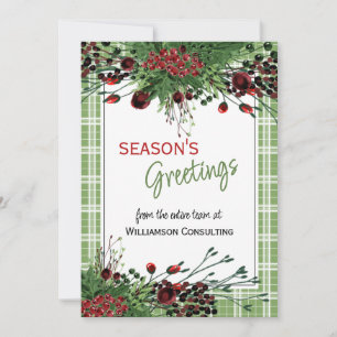 Custom Red Berries Green Holly Botanical Foliage Holiday Card