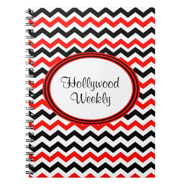 Custom Red Black and White Chevron Notebook (Front)
