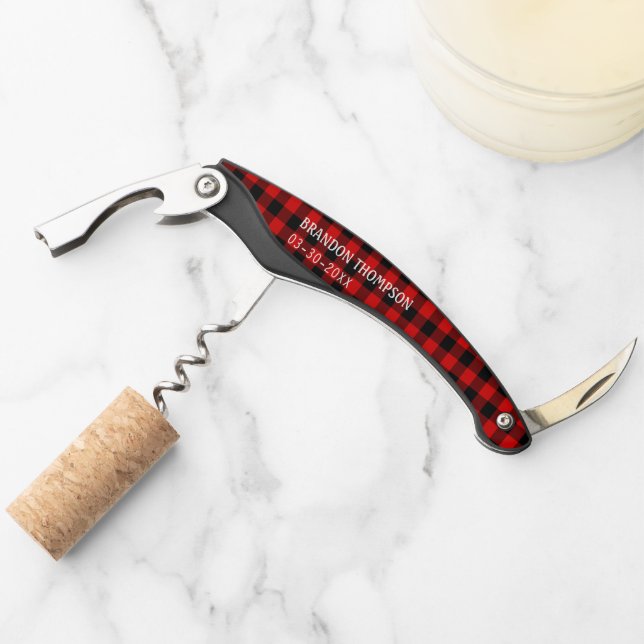 Custom Red Black Buffalo Lumberjack Plaid Corkscrew (Front)