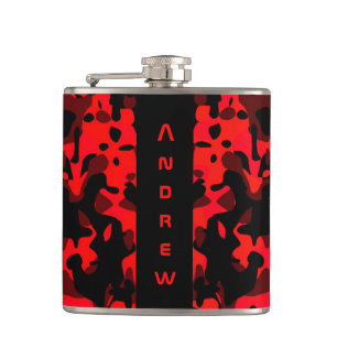Custom Red Black Camouflage Masculine Flask