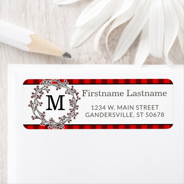 Custom Red Black Country Check Return Address (Insitu)