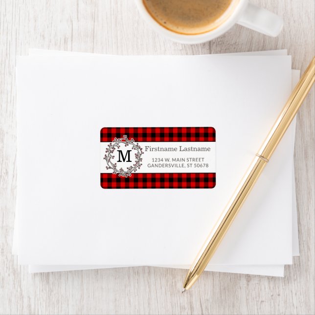 Custom Red Black Country Check Return Address Label (Insitu)