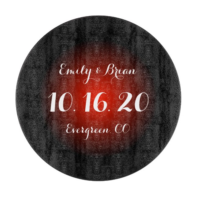 Custom red black glass wedding cutting board (Front)
