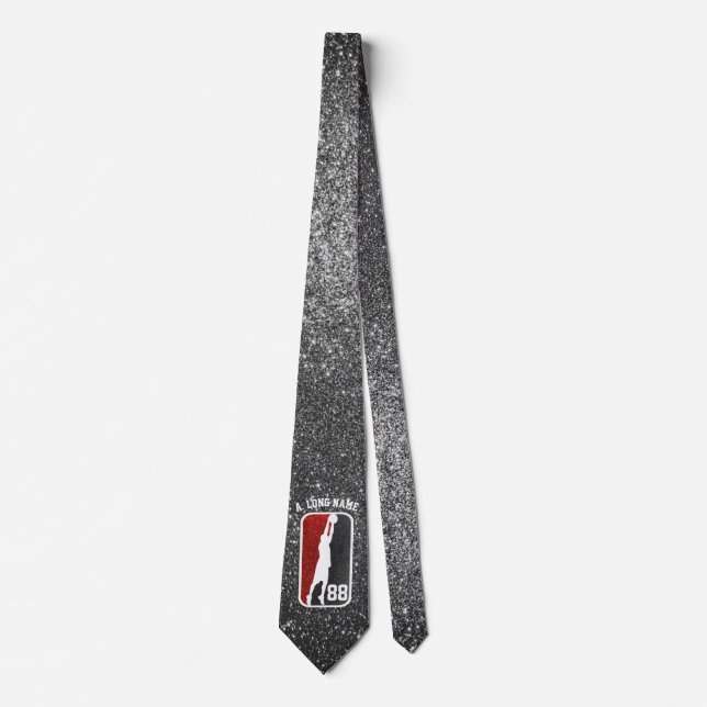 Custom Red & Black Glitter Basketball Player  Tie (Front)