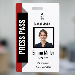 Custom Red & Black Media Pass   Press ID  ID Badge